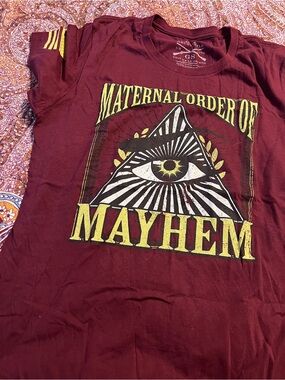 WoMen's Maroon Graphic T-Shirt with 'Mayhem' Print